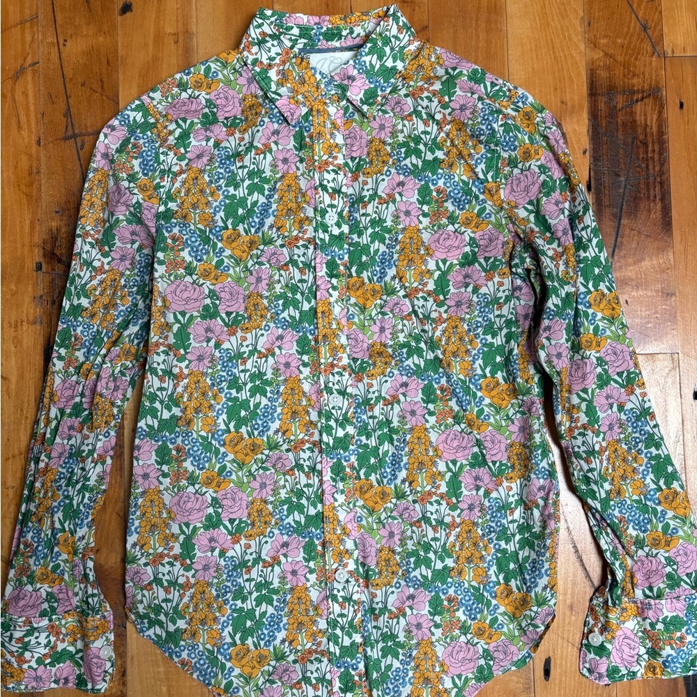 J. CrewSlim Fit women’s Floral Print Button-Down Shirt - Green/Pink/Yellow